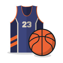 Ball and tshirt icon. Basketball sport hobby and competition theme. Colorful design. Vector illustration