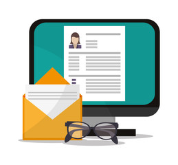 Document computer and glasses icon. Human resources search employee and business theme. Colorful design. Vector illustration