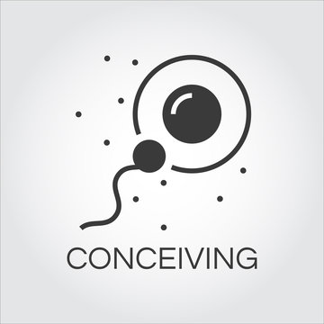 Sperm icon in flat style fertilizing egg cell