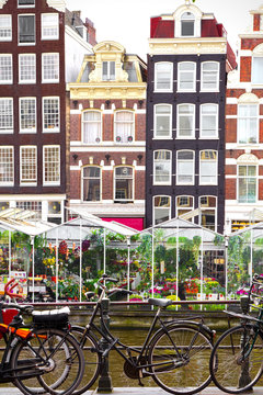 Flower market in Amsterdam (Bloemenmarkt) and bicycles