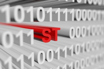 ST as a binary code with blurred background 3D illustration