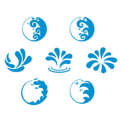 Circle Blue Water Wave Symbol Sign Collection Set