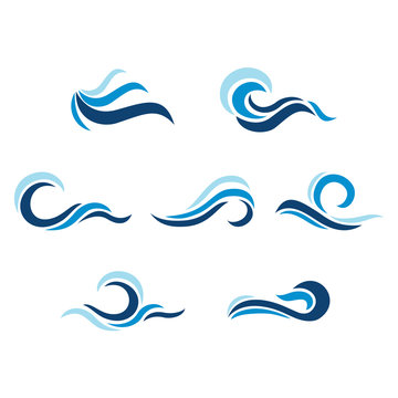 Simple Blue Water Wave Symbol Sign Collection Set