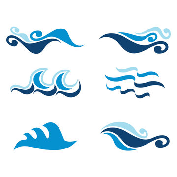Blue Water Wave Symbol Sign Collection Set