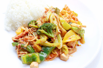 Stir Fried mixed vegetables with Roasted Chili Paste, Vegetarian Food, Healthy Food. Thai cuisine.