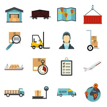 Logistic icons set. Flat illustration of 16 logistic vector icons for web