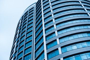 Modern business office skyscrapers, looking up at high-rise buildings in commercial district