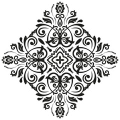 Elegant ornament in the style of barogue. Abstract traditional pattern with oriental elements. Black and white pattern