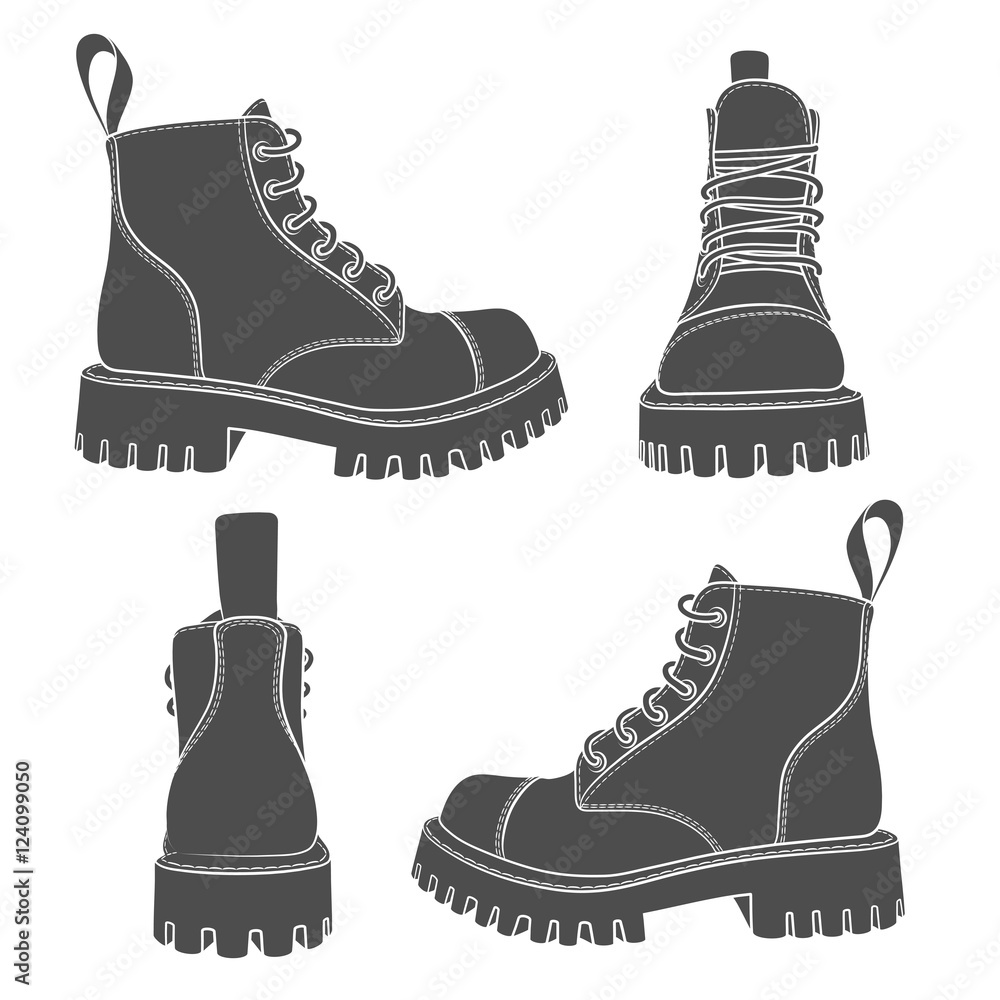 Poster vector set of drawings with boots. isolated objects on a white.