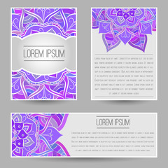 vector cards with purple mandala