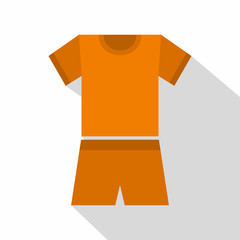 Sport orange shirt and shorts icon. Flat illustration of sport shirt and shorts vector icon for web isolated on white background