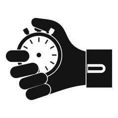 Hand holding stopwatch icon. Simple illustration of hand holding stopwatch vector icon for web
