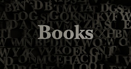 Books - 3D rendered metallic typeset headline illustration.  Can be used for an online banner ad or a print postcard.