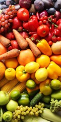 Naklejka na ściany i meble Ripe and tasty fruits and vegetables background