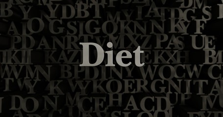 Diet - 3D rendered metallic typeset headline illustration.  Can be used for an online banner ad or a print postcard.