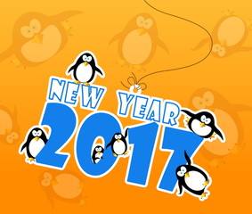 Fototapeta premium happy new year 2017 card, with penguin