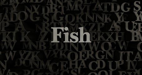 Fish - 3D rendered metallic typeset headline illustration.  Can be used for an online banner ad or a print postcard.