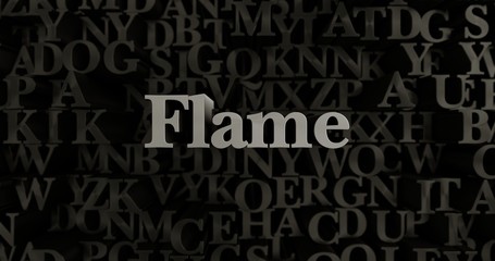 Flame - 3D rendered metallic typeset headline illustration.  Can be used for an online banner ad or a print postcard.