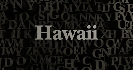 Hawaii - 3D rendered metallic typeset headline illustration.  Can be used for an online banner ad or a print postcard.