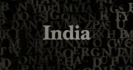 India - 3D rendered metallic typeset headline illustration.  Can be used for an online banner ad or a print postcard.