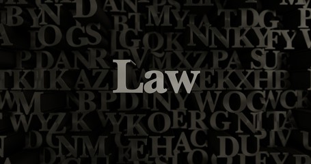 Law - 3D rendered metallic typeset headline illustration.  Can be used for an online banner ad or a print postcard.