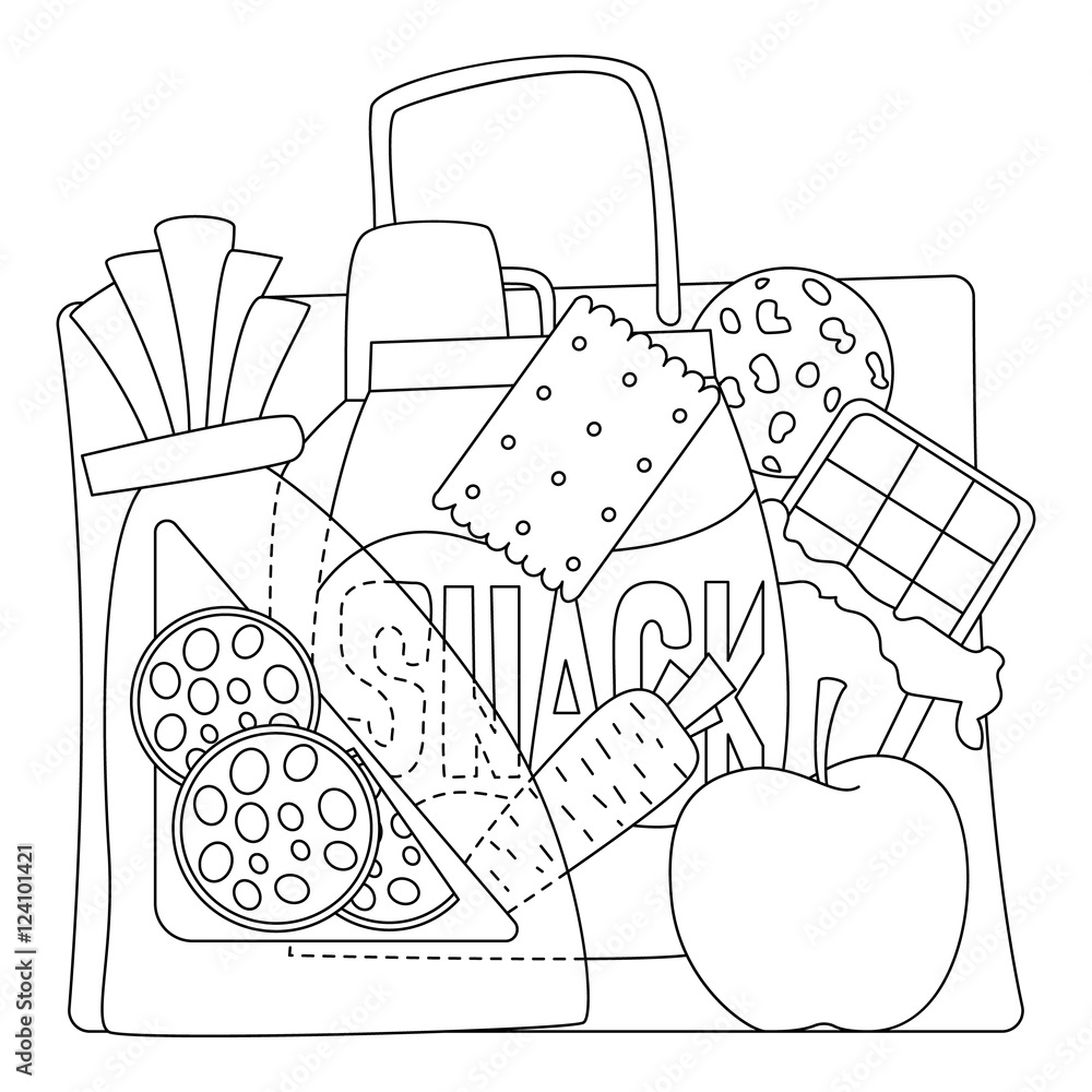 Poster bag with purchases icons set. outline illustration of bag with purchases vector icons for web
