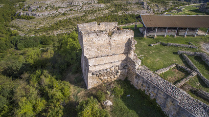 Fototapeta na wymiar Aerial view of the ruins of the Cherven medieval fortress near Rousse, Bulgaria