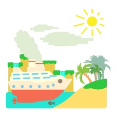 Ship in sea near island concept. Flat illustration of ship in sea near island vector concept for web
