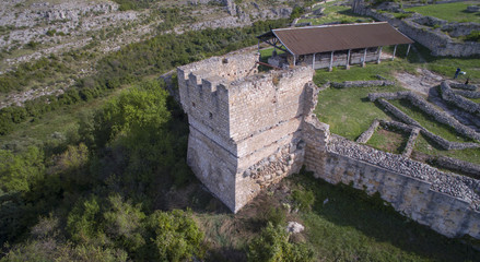 Aerial view of the ruins of the Cherven medieval fortress near Rousse, Bulgaria