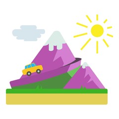 Travel by car in mountains concept. Flat illustration of travel by car in mountains vector concept for web