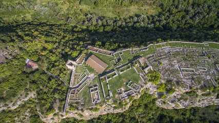 Aerial view of the ruins of the Cherven medieval fortress near Rousse, Bulgaria