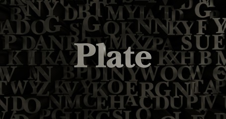 Plate - 3D rendered metallic typeset headline illustration.  Can be used for an online banner ad or a print postcard.