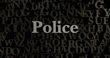 Police - 3D rendered metallic typeset headline illustration.  Can be used for an online banner ad or a print postcard.