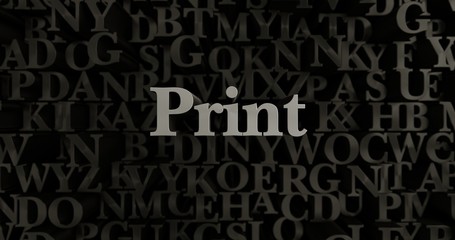 Print - 3D rendered metallic typeset headline illustration.  Can be used for an online banner ad or a print postcard.