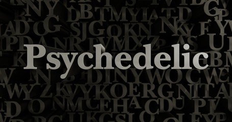 Psychedelic - 3D rendered metallic typeset headline illustration.  Can be used for an online banner ad or a print postcard.
