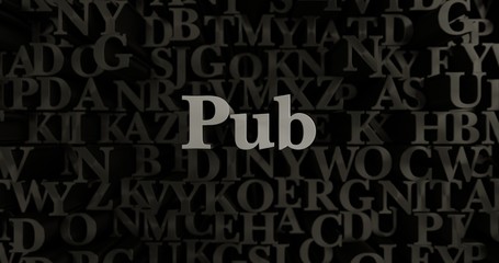Pub - 3D rendered metallic typeset headline illustration.  Can be used for an online banner ad or a print postcard.