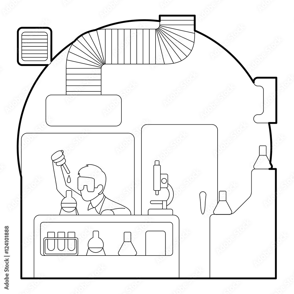 Poster chemist working in laboratory concept. outline illustration of chemist working in laboratory vector 