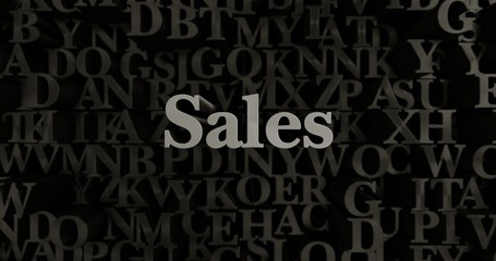 Sales - 3D rendered metallic typeset headline illustration.  Can be used for an online banner ad or a print postcard.