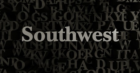 Southwest - 3D rendered metallic typeset headline illustration.  Can be used for an online banner ad or a print postcard.