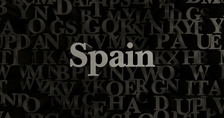 Spain - 3D rendered metallic typeset headline illustration.  Can be used for an online banner ad or a print postcard.