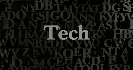 Tech - 3D rendered metallic typeset headline illustration.  Can be used for an online banner ad or a print postcard.