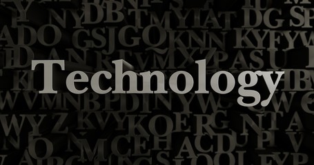 Technology - 3D rendered metallic typeset headline illustration.  Can be used for an online banner ad or a print postcard.