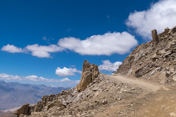 Khardung la pass High Attitude motorable road view in Leh, India.