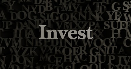 Invest - 3D rendered metallic typeset headline illustration.  Can be used for an online banner ad or a print postcard.