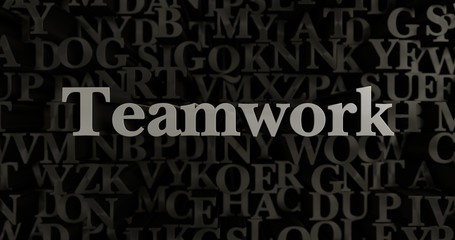 Teamwork - 3D rendered metallic typeset headline illustration.  Can be used for an online banner ad or a print postcard.