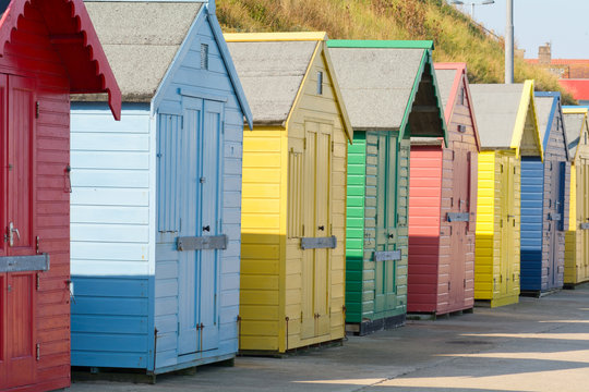 The colourful beach huts in Sheringham, Norfolk, England
