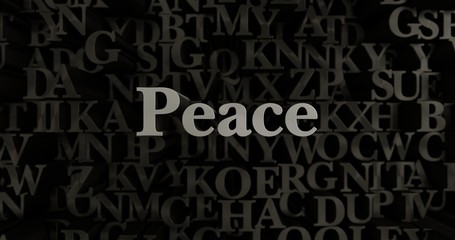 Peace - 3D rendered metallic typeset headline illustration.  Can be used for an online banner ad or a print postcard.