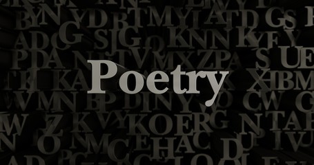 Poetry - 3D rendered metallic typeset headline illustration.  Can be used for an online banner ad or a print postcard.
