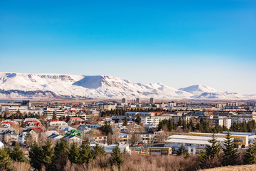 panoramic view of reykjavik at wintertime, iceland - obrazy, fototapety, plakaty