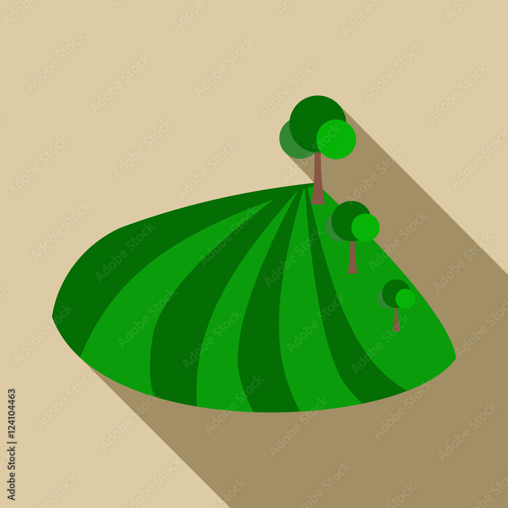 Poster field with trees icon. flat illustration of field with trees vector icon for web